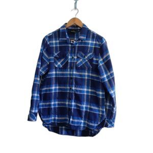 Burnside Long Sleeves Ladies Blue Flannel 100% Cotton Button Shirt Size Medium
